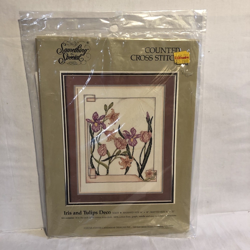 Vintage Something Special Iris And Tulips Deco Counted Cross Stitch 1988